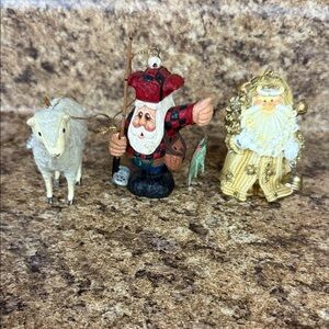 Festive Santa and Sheep Holiday Ornaments Set